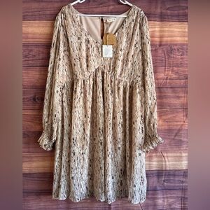 Kori America Gold Metallic Clip Dot Babydoll Dress XL Abstract Print PB7728 NEW